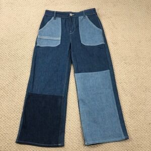 Seventy + Mochi Patchwork Wide Leg Jeans Blue Denim Multi‎ Tone W28 REG